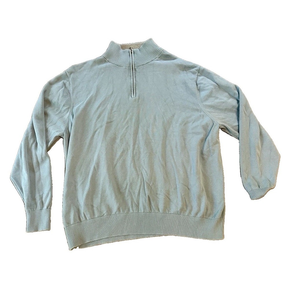 Lands End Supima Cotton 1/4 Zip Blue Mens Sweater XXL Preppy Travel Oversized